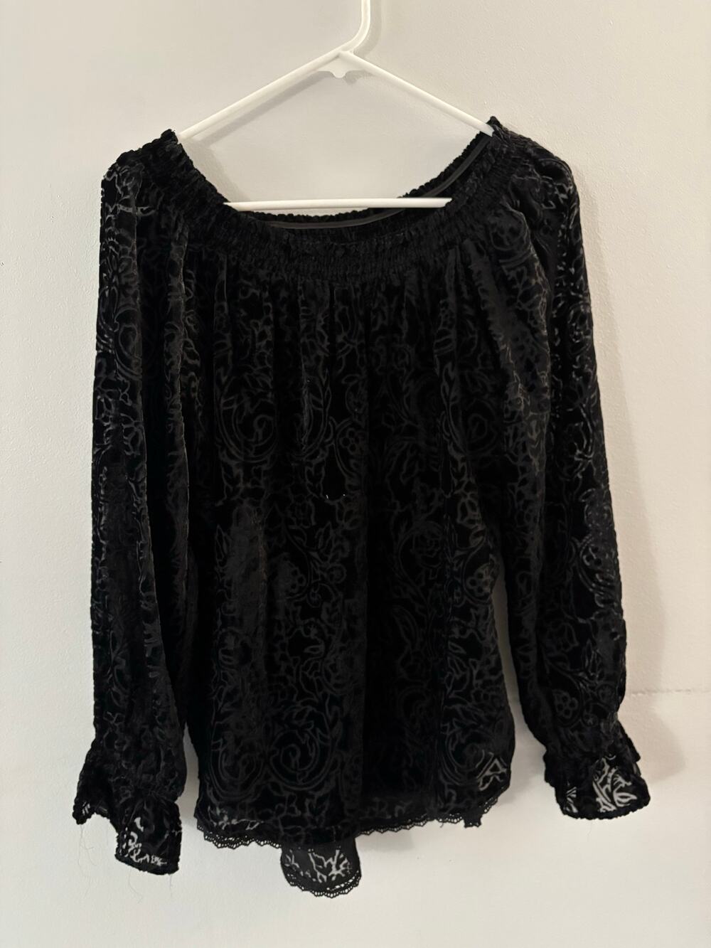 Knox Rose Womens Floral Velvet Burnout Y2K Top Medium Black Whimsigoth Sheer